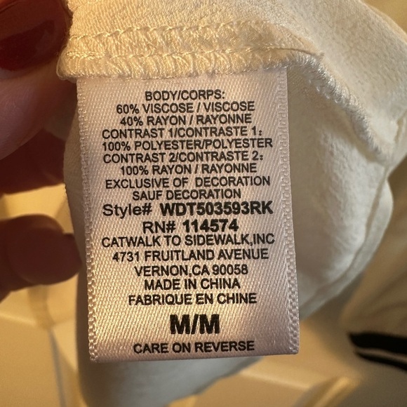 RO & DE White Blouse Red Black Sleeve Stripes Sz MED Elastic Cuffs Back Zipper - Picture 11 of 12